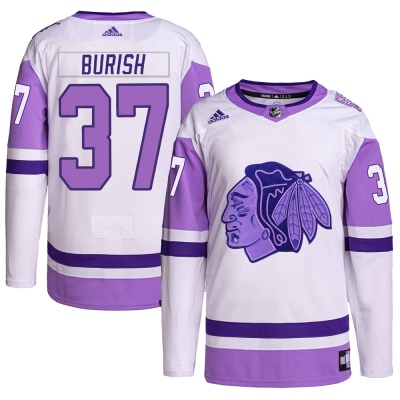 Men's Adam Burish Chicago Blackhawks Adidas Hockey Fights Cancer Primegreen Jersey - Authentic White/Purple