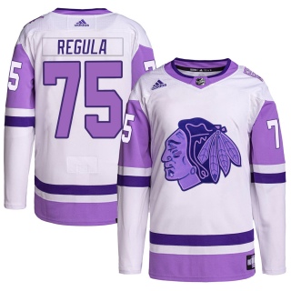Men's Alec Regula Chicago Blackhawks Adidas Hockey Fights Cancer Primegreen Jersey - Authentic White/Purple