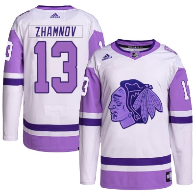 Men's Alex Zhamnov Chicago Blackhawks Adidas Hockey Fights Cancer Primegreen Jersey - Authentic White/Purple
