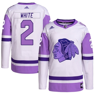 Men's Bill White Chicago Blackhawks Adidas Hockey Fights Cancer Primegreen Jersey - Authentic White/Purple