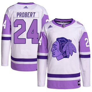 Men's Bob Probert Chicago Blackhawks Adidas Hockey Fights Cancer Primegreen Jersey - Authentic White/Purple