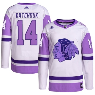 Men's Boris Katchouk Chicago Blackhawks Adidas Hockey Fights Cancer Primegreen Jersey - Authentic White/Purple