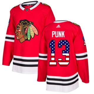 Men's CM Punk Chicago Blackhawks Adidas USA Flag Fashion Jersey - Authentic Red