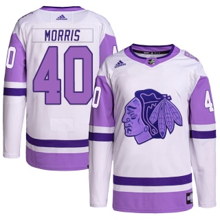 Men's Cale Morris Chicago Blackhawks Adidas Hockey Fights Cancer Primegreen Jersey - Authentic White/Purple