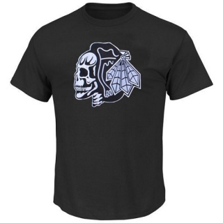 Men's Chicago Blackhawks T-Shirts - Skull - Black/White
