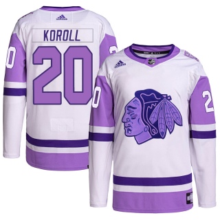 Men's Cliff Koroll Chicago Blackhawks Adidas Hockey Fights Cancer Primegreen Jersey - Authentic White/Purple