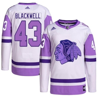 Men's Colin Blackwell Chicago Blackhawks Adidas Hockey Fights Cancer Primegreen Jersey - Authentic White/Purple