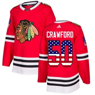 Men's Corey Crawford Chicago Blackhawks Adidas USA Flag Fashion Jersey - Authentic Red