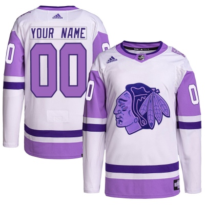 Men's Custom Chicago Blackhawks Adidas Custom Hockey Fights Cancer Primegreen Jersey - Authentic White/Purple