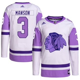 Men's Dave Manson Chicago Blackhawks Adidas Hockey Fights Cancer Primegreen Jersey - Authentic White/Purple