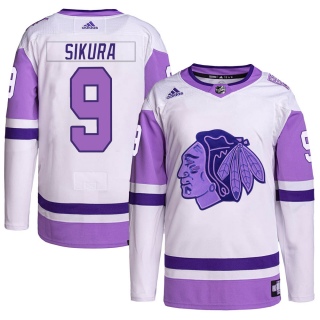 Men's Dylan Sikura Chicago Blackhawks Adidas Hockey Fights Cancer Primegreen Jersey - Authentic White/Purple