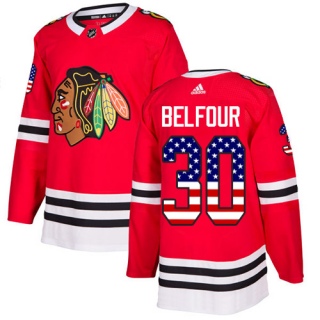Men's ED Belfour Chicago Blackhawks Adidas USA Flag Fashion Jersey - Authentic Red