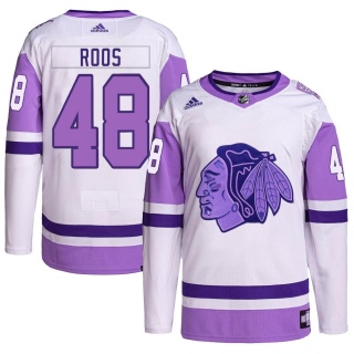 Men's Filip Roos Chicago Blackhawks Adidas Hockey Fights Cancer Primegreen Jersey - Authentic White/Purple