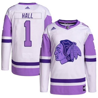 Men's Glenn Hall Chicago Blackhawks Adidas Hockey Fights Cancer Primegreen Jersey - Authentic White/Purple