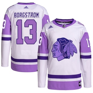 Men's Henrik Borgstrom Chicago Blackhawks Adidas Hockey Fights Cancer Primegreen Jersey - Authentic White/Purple