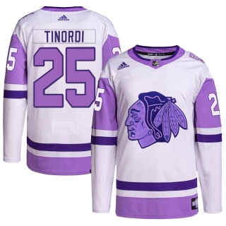 Men's Jarred Tinordi Chicago Blackhawks Adidas Hockey Fights Cancer Primegreen Jersey - Authentic White/Purple