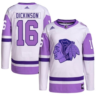 Men's Jason Dickinson Chicago Blackhawks Adidas Hockey Fights Cancer Primegreen Jersey - Authentic White/Purple
