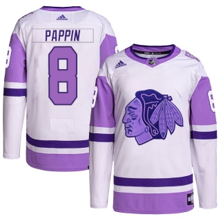 Men's Jim Pappin Chicago Blackhawks Adidas Hockey Fights Cancer Primegreen Jersey - Authentic White/Purple