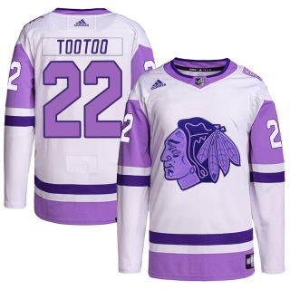 Men's Jordin Tootoo Chicago Blackhawks Adidas Hockey Fights Cancer Primegreen Jersey - Authentic White/Purple