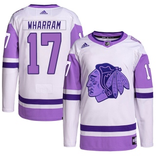 Men's Kenny Wharram Chicago Blackhawks Adidas Hockey Fights Cancer Primegreen Jersey - Authentic White/Purple
