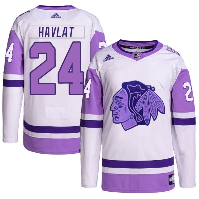 Men's Martin Havlat Chicago Blackhawks Adidas Hockey Fights Cancer Primegreen Jersey - Authentic White/Purple