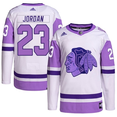 Men's Michael Jordan Chicago Blackhawks Adidas Hockey Fights Cancer Primegreen Jersey - Authentic White/Purple