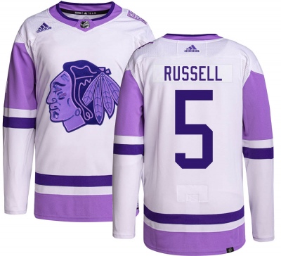 Men's Phil Russell Chicago Blackhawks Adidas Hockey Fights Cancer Jersey - Authentic