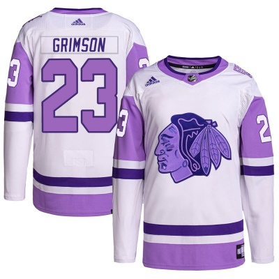 Men's Stu Grimson Chicago Blackhawks Adidas Hockey Fights Cancer Primegreen Jersey - Authentic White/Purple