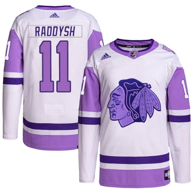 Men's Taylor Raddysh Chicago Blackhawks Adidas Hockey Fights Cancer Primegreen Jersey - Authentic White/Purple