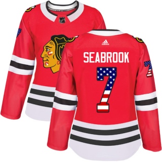 Women's Brent Seabrook Chicago Blackhawks Adidas USA Flag Fashion Jersey - Authentic Red
