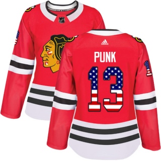 Women's CM Punk Chicago Blackhawks Adidas USA Flag Fashion Jersey - Authentic Red