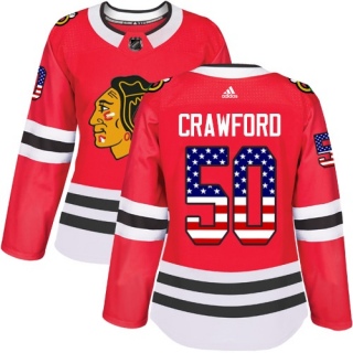 Women's Corey Crawford Chicago Blackhawks Adidas USA Flag Fashion Jersey - Authentic Red