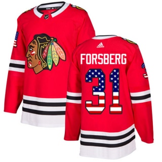 Youth Anton Forsberg Chicago Blackhawks Adidas USA Flag Fashion Jersey - Authentic Red