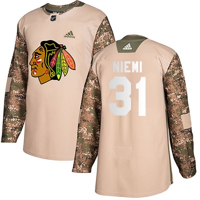 Youth Antti Niemi Chicago Blackhawks Adidas Camo Veterans Day Practice Jersey - Authentic Black