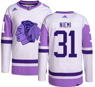 Youth Antti Niemi Chicago Blackhawks Adidas Hockey Fights Cancer Jersey - Authentic Black