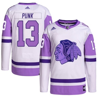 Youth CM Punk Chicago Blackhawks Adidas Hockey Fights Cancer Primegreen Jersey - Authentic White/Purple