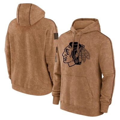 Youth Chicago Blackhawks Brown 2023 Salute to Service Club Pullover Hoodie - Black