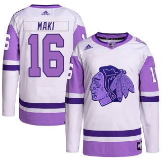 Youth Chico Maki Chicago Blackhawks Adidas Hockey Fights Cancer Primegreen Jersey - Authentic White/Purple