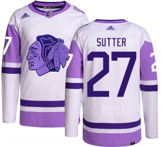 Youth Darryl Sutter Chicago Blackhawks Adidas Hockey Fights Cancer Jersey - Authentic Black