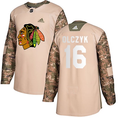Youth Ed Olczyk Chicago Blackhawks Adidas Camo Veterans Day Practice Jersey - Authentic Black