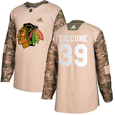 Youth Enrico Ciccone Chicago Blackhawks Adidas Camo Veterans Day Practice Jersey - Authentic Black