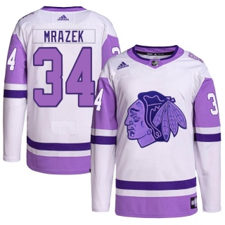 Youth Petr Mrazek Chicago Blackhawks Adidas Hockey Fights Cancer Primegreen Jersey - Authentic White/Purple