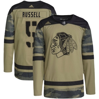 Youth Phil Russell Chicago Blackhawks Adidas Camo Military Appreciation Practice Jersey - Authentic Black
