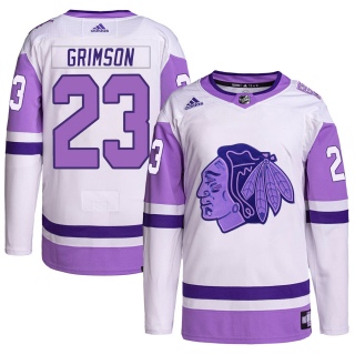 Youth Stu Grimson Chicago Blackhawks Adidas Hockey Fights Cancer Primegreen Jersey - Authentic White/Purple